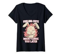Womens Cute Demon Rabbit Curse Occult Witchcore Funny V-Neck T-Shirt