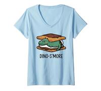 Women's Cute Dino S'More Sweet Campfire Snack V-Neck T-Shirt