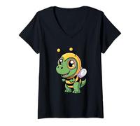 Women's Cute Dinosaur in A Bee Costume Kawaii Dino Buzz V-Neck T-Shirt