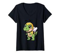 Women's Cute Dinosaur in A Bee Costume Kawaii Dino Buzz V-Neck T-Shirt