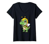 Women's Cute Dinosaur in A Bee Costume Kawaii Dino Buzz V-Neck T-Shirt