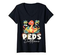 Women's Cute Dinosaur Pediatric Dietitian Peds Nutrition Specialist V-Neck T-Shirt