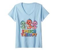 Women's Cute Dinosaur Speech Therapy SLP Communication V-Neck T-Shirt