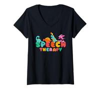 Womens Cute Dinosaur Speech Therapy Speech Language Pathologist SLP V-Neck T-Shirt