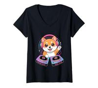 Womens Cute Dj Symphony Beats Pixel Pulse Vibes V-Neck T-Shirt
