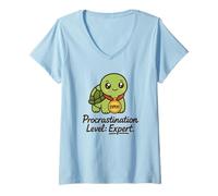 Womens Cute Do It Later Expert Level Procrastinating Turtle Pun V-Neck T-Shirt