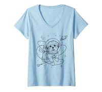 Women's Cute Dog Astronaut Puppy Space Explorer Cosmos Design V-Neck T-Shirt