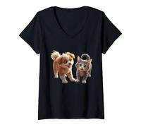 Women's Cute Dog & Cat Funny Unisex Design for Men Women Tee V-Neck T-Shirt