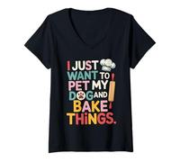 Womens Cute Dog Lover Baking Design for Pet Moms and Bakers V-Neck T-Shirt