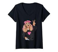 Women's Cute Dog Lover Funny Cocker Spaniel Graphic Playful Vibrant V-Neck T-Shirt
