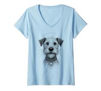 Womens Cute Dog Sketch Scruffy Terrier Face Hand-Drawn Graphic Art V-Neck T-Shirt