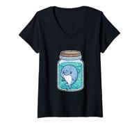 Women's Cute Dolphin in Ocean Jar V-Neck T-Shirt