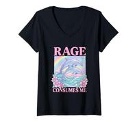 Women's Cute Dolphins Rage Consumes Me Funny Sarcastic Rainbow V-Neck T-Shirt
