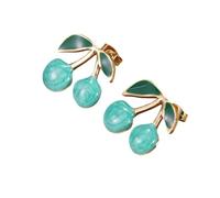 Women's Cute Double Cherry Stud Earrings - Stainless Steel Multi-Color Fruit Jewelry with Green Leaf, Fashion Pierced Ear Accessories for Daily Wear & Gifts, M, Acrylic, No Gemstone