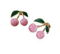 Women's Cute Double Cherry Stud Earrings - Stainless Steel Multi-Color Fruit Jewelry with Green Leaf, Fashion Pierced Ear Accessories for Daily Wear & Gifts, M, Acrylic, No Gemstone