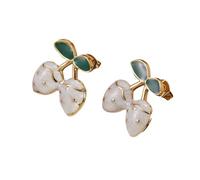 Women's Cute Double Strawberry Stud Earrings - Stainless Steel Multi-Color Fruit Jewelry with Gold Accents & Green Leaf, Fashion Pierced Ear Accessories, M, Acrylic, No Gemstone