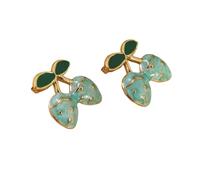 Women's Cute Double Strawberry Stud Earrings - Stainless Steel Multi-Color Fruit Jewelry with Gold Accents & Green Leaf, Fashion Pierced Ear Accessories, M, Acrylic, No Gemstone