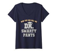 Womens Cute DR Smarty Pants Phd Graduation Reading Education V-Neck T-Shirt