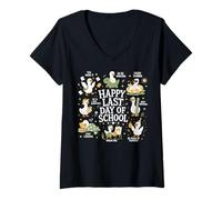 Women's Cute Duck Happy Last Day School Inspirational Journey V-Neck T-Shirt