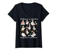 Women's Cute Duck Teaching is an Adventure Design V-Neck T-Shirt