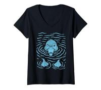 Women's Cute Duck Water Ripples Pond Bird Artwork V-Neck T-Shirt