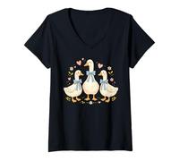 Women's Cute Duck with Bows Whimsical Art V-Neck T-Shirt