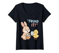 Women's Cute Easter Bunny Chick Found It Egg Hunt Champion Kids V-Neck T-Shirt