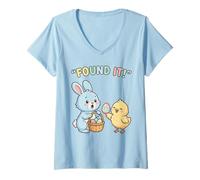 Women's Cute Easter Bunny Chick Found It Egg Hunt Champion V-Neck T-Shirt