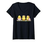 Women's Cute Easter Chicks Trio Spring Baby Chick Animal Holiday Art V-Neck T-Shirt