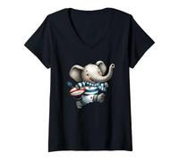 Women's Cute Elephant Rugby Player Rugby Ball Cartoon Animal V-Neck T-Shirt