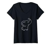 Womens Cute Elephant Silhouette Drawing Safari V-Neck T-Shirt