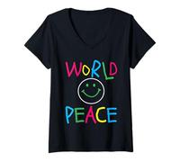 Womens Cute Emotion Face World Peace Happy International Peace Day V-Neck T-Shirt
