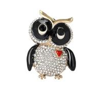 Womens Cute Enamel Rhinestone Owl Bird Brooch Pin Black1399