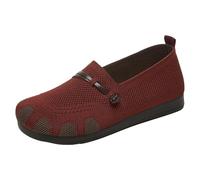 Women's Cute enny Knit Loafer for Flat Cushioning Plantar Fasciitis Round Toe Shallow Mouth Single Footwear Comfortable ffice Working Slip-On Walking Driving Running Shoe (Red, 4)