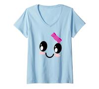 Women's Cute Face of a Ghost with Bow for Girls V-Neck T-Shirt