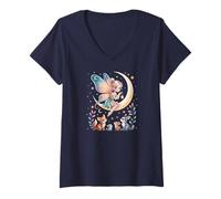 Womens Cute Fairy Tales Magic Moon Animals Mythical Girl V-Neck T-Shirt