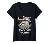 Womens Cute Fall Autumn Raccoon Racoon Women Mom Mum Mother Mama V-Neck T-Shirt