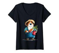 Women's Cute Farmer Dog Carrots Watering Can Garden V-Neck T-Shirt