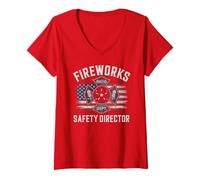 Womens Cute Fireworks Safety Director America 4th July Technician V-Neck T-Shirt