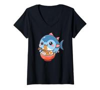 Women's Cute Fish Eating Ramen Kawaii Food Lover Art V-Neck T-Shirt
