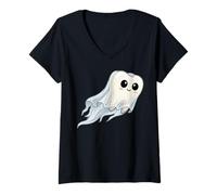 Women's Cute Flying Ghost Molar Tooth Spooky Halloween Dentist V-Neck T-Shirt