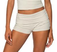 Women's Cute Fold Over Micro Lounge Shorts Summer Casual Elastic Low Waist Slim Fitted Pajama Bottoms Y2K Sleepwear (D-Khaki, S)