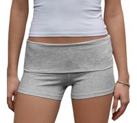 Women's Cute Fold Over Micro Lounge Shorts Summer Casual Elastic Low Waist Slim Fitted Pajama Bottoms Y2K Sleepwear (C-Gray, S)