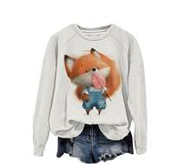 Women's Cute Fox Animal 3D Printed Pullover Sweatshirt Funny Graphic Print T-Shirt Long Sleeve Sweater Casual Crewneck Tops
