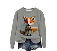 Women's Cute Fox Animal 3D Printed Pullover Sweatshirt Funny Graphic Print T-Shirt Long Sleeve Sweater Casual Crewneck Tops