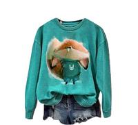 Women's Cute Fox Animal 3D Printed Pullover Sweatshirt Funny Graphic Print T-Shirt Long Sleeve Sweater Casual Crewneck Tops