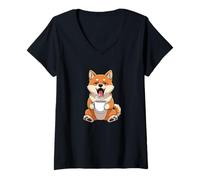 Women's Cute Fox Coffee Lover Morning Caffeine Fix V-Neck T-Shirt
