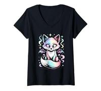 Womens Cute Fox with Wings Whimsical Design V-Neck T-Shirt
