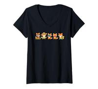 Women's Cute Foxes in a Row Squad Funny Summer Vacation Vibes V-Neck T-Shirt