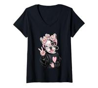 Women's Cute French Bulldog Funny Dog Lover Graphic Playful Vibrant V-Neck T-Shirt